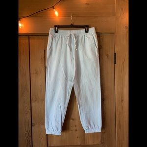 J Crew Blue Pinstripe Relaxed Linen Pants